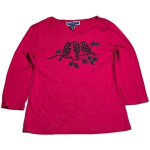 Karen Scott Petites Cardinals Embellished Tee Women's Size Mp Red 3/4 Sleeve